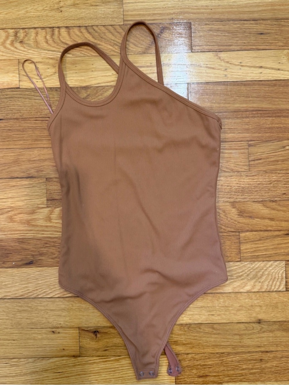 Abercrombie & Fitch Rust Brown Ribbed One-Shoulder Bodysuit